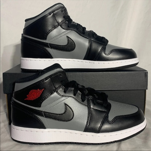 Jordan Shoes - Air Jordan 1 Mid Shadow Red Top Sneakers Black White Grey New With Box Woman 8.5
